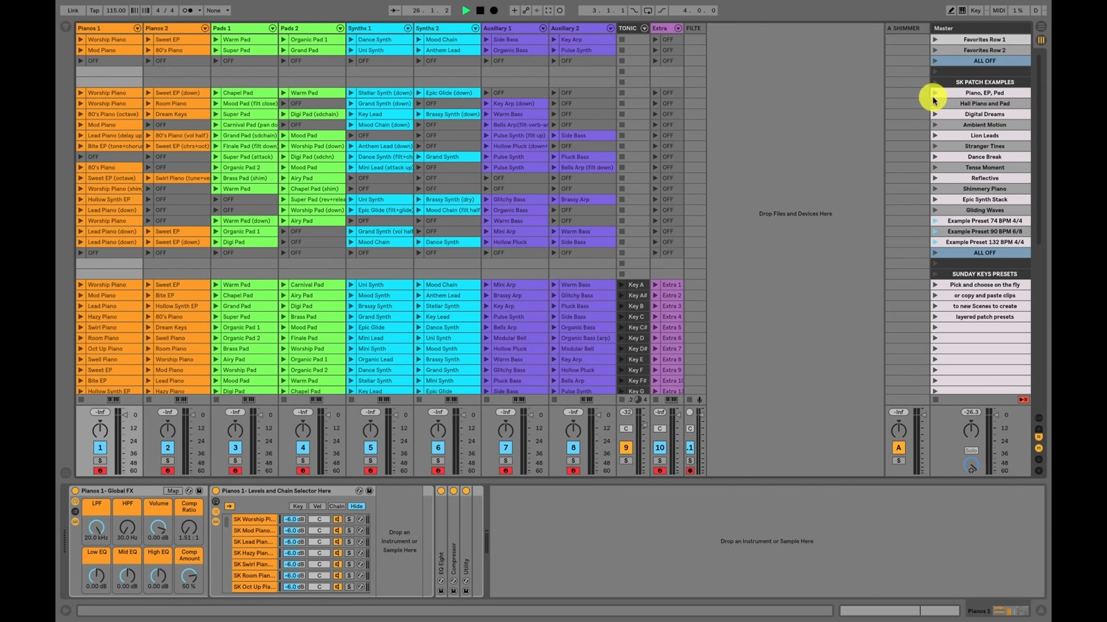 Ableton Live 键盘演出音色预设界面